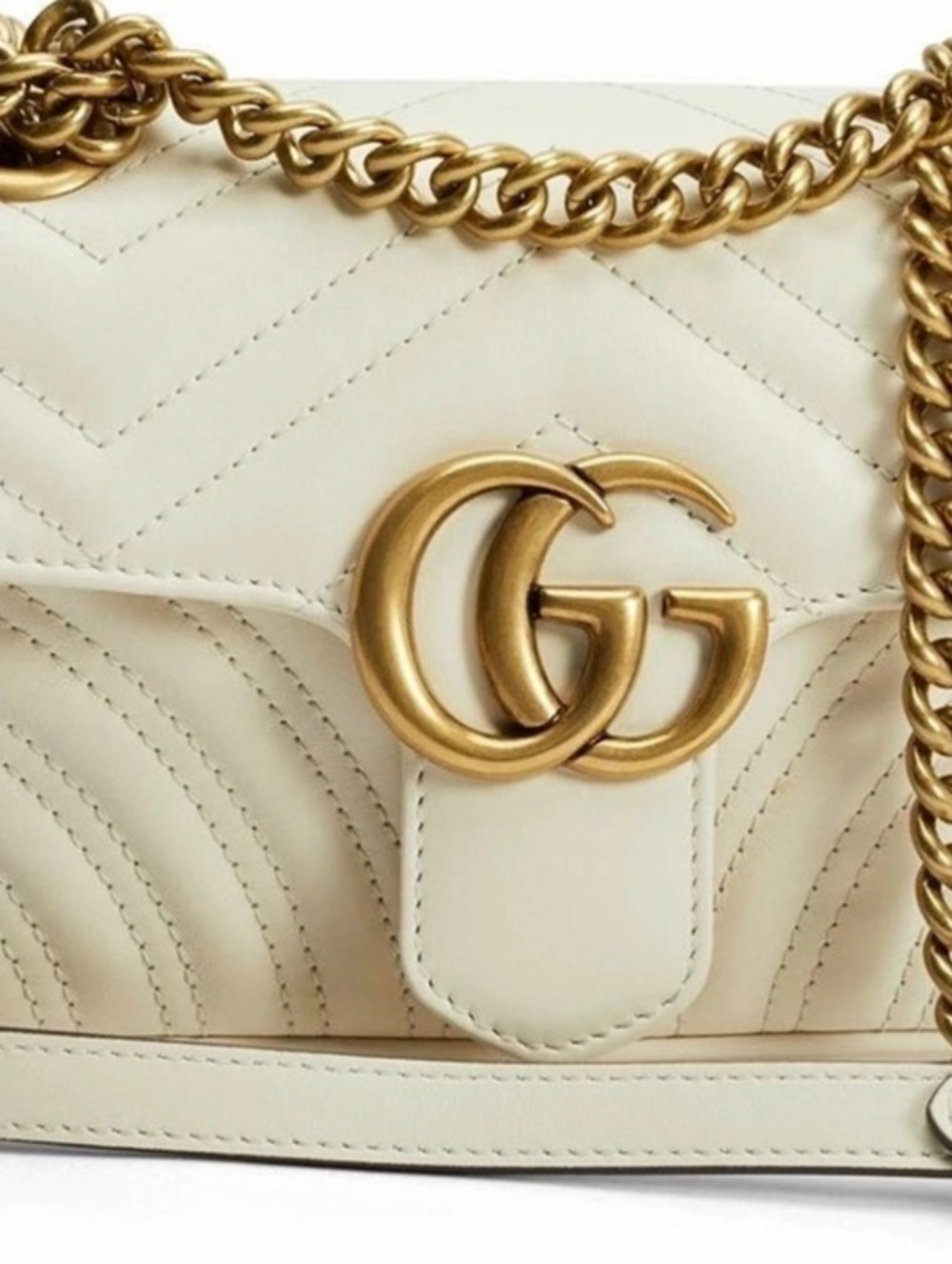 Gucci GG Marmont Matelasse Mini Chain Shoulder Bag in White